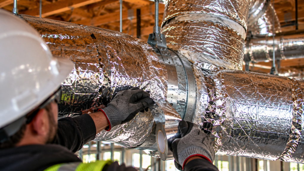Installer sealing a duct seam